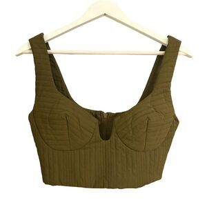 8 by YOOX NWOT Quilted Scuba Olive Bustier Bra Cup Crop Top Italian Sz 42